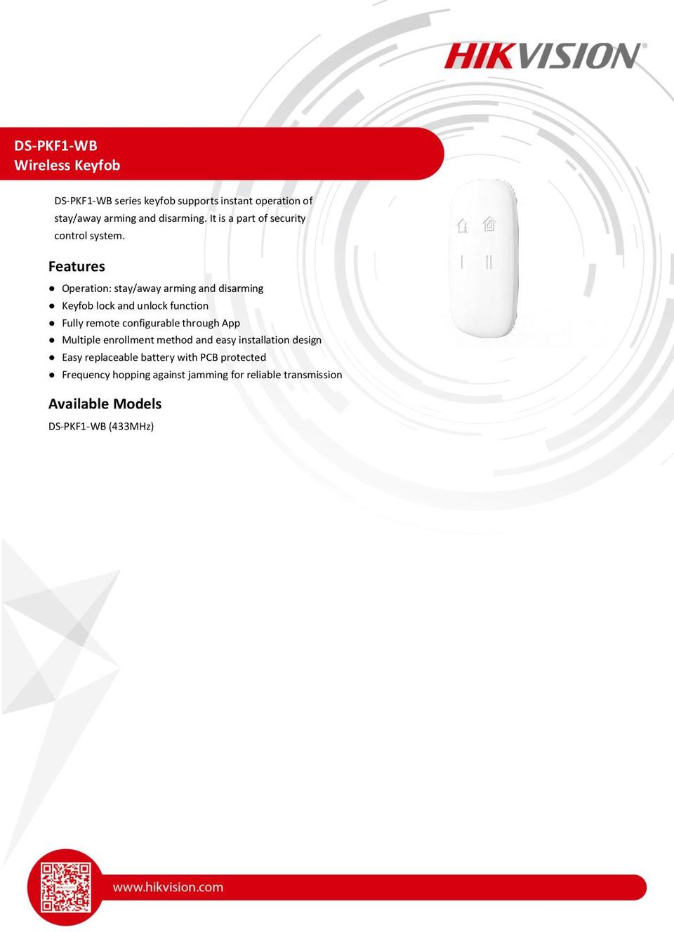 Hikvision DS-PKF1-WB AX Pro Wireless Keyfob Remote 0